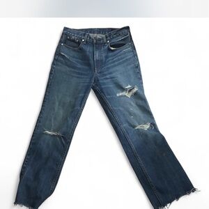 rag & bone Women's Distressed Straight-Leg Jeans in Blue Wash